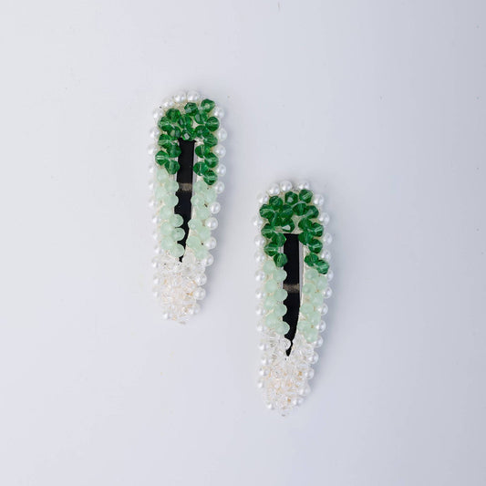 Choko Beaded Hair Clip Set for Girls - Green
