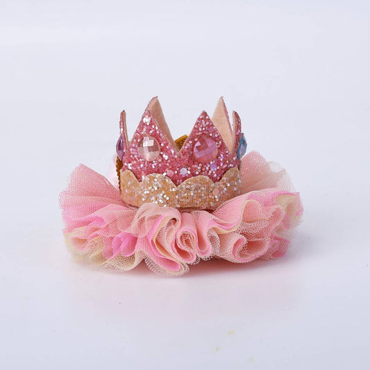 Choko Glitter Crown Birthday Hair Clip - Pink