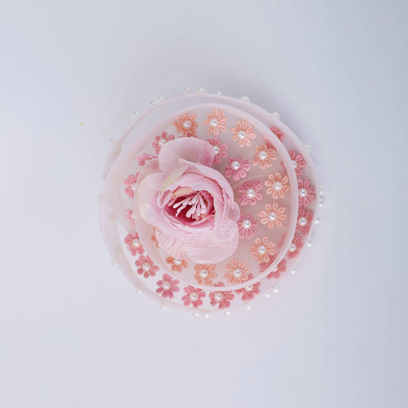 Choko Floral Embroidered Pearl Hairclip for Girls - Pink
