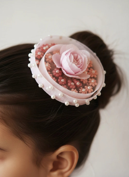 Choko Floral Embroidered Pearl Hairclip for Girls - Pink - Choko