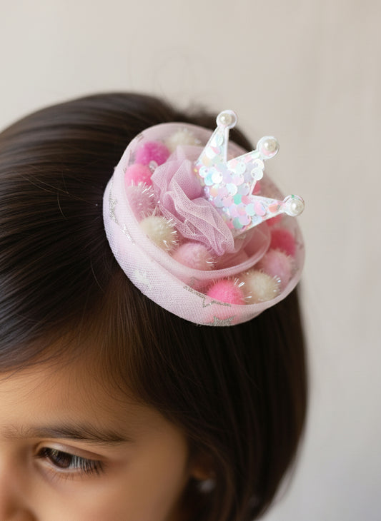 Pastel Crown Pom-Pom Birthday Hair Clip for Baby Girls - CCK90 - Choko