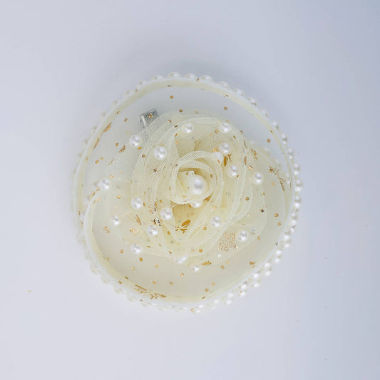 Choko Pearl and Gold Polka Dot Hairclip for Girls - Off White