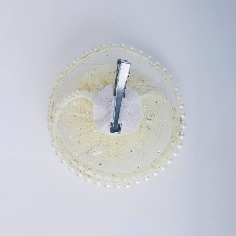 Choko Pearl and Gold Polka Dot Hairclip for Girls - Off White