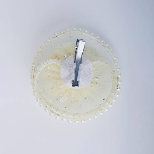 Choko Pearl and Gold Polka Dot Hairclip for Girls - Off White