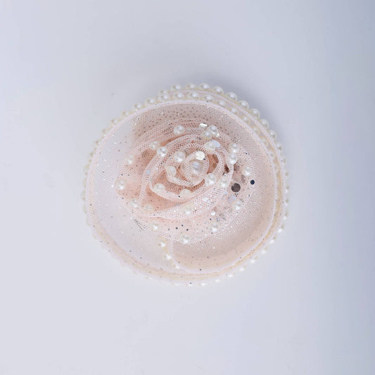Glittered Pearl Mesh Fascinator Hairclip - Peach