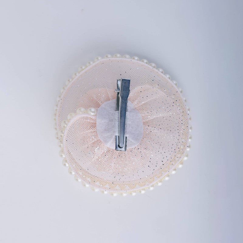 Glittered Pearl Mesh Fascinator Hairclip - Peach