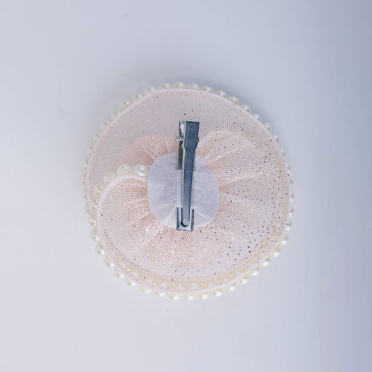 Glittered Pearl Mesh Fascinator Hairclip - Peach