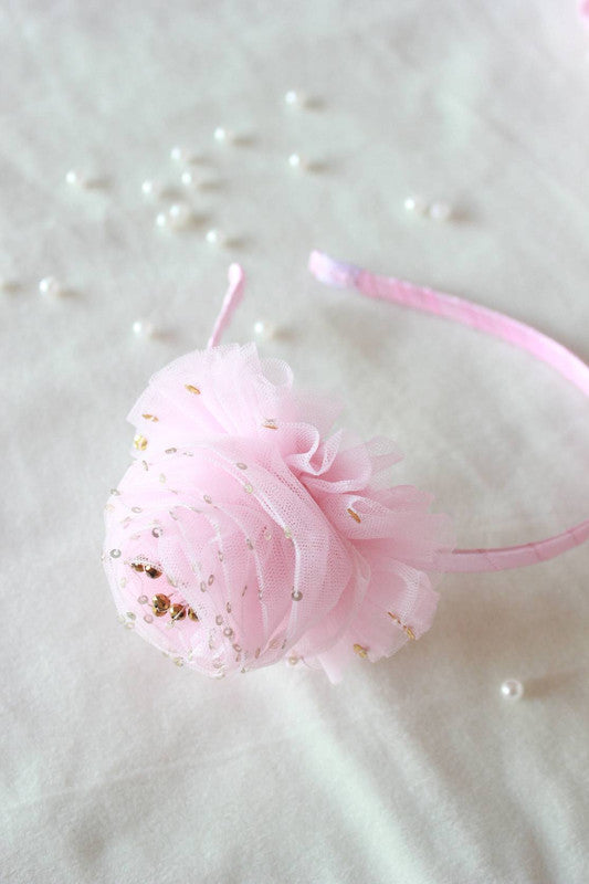 Tulle Sequin Big Flower Hair Band - Pink