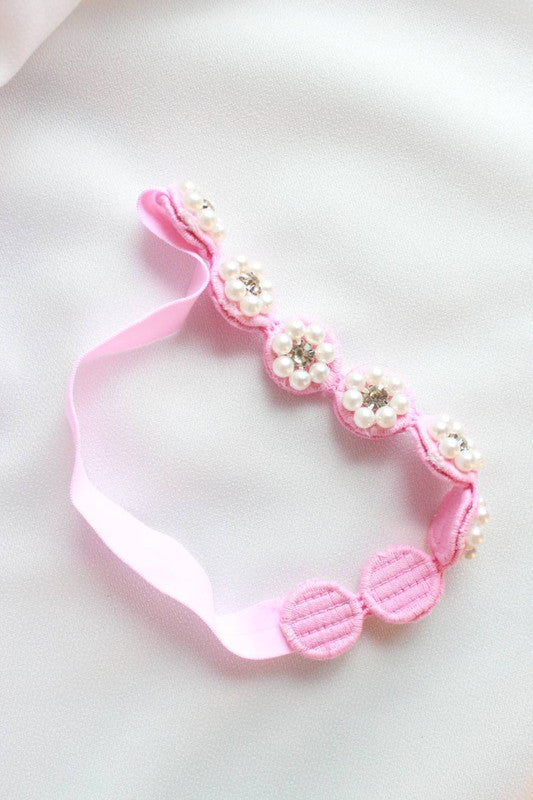 Pearl Flower Detailing Headband - Pink