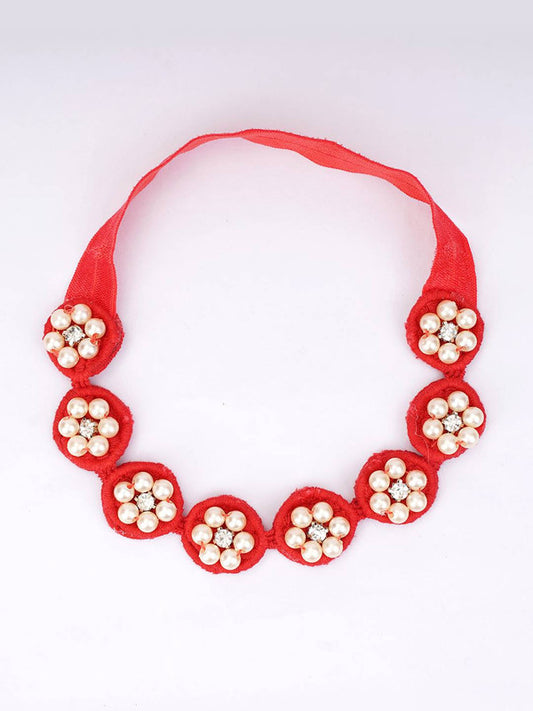 Pearl Flower Detailing Headband - Red