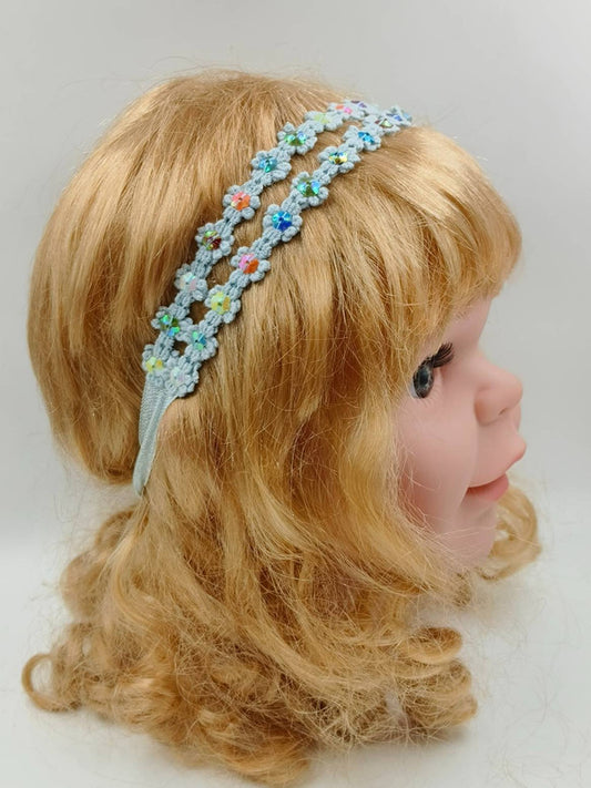 Pearl Flower Detailing Headband - Light Blue
