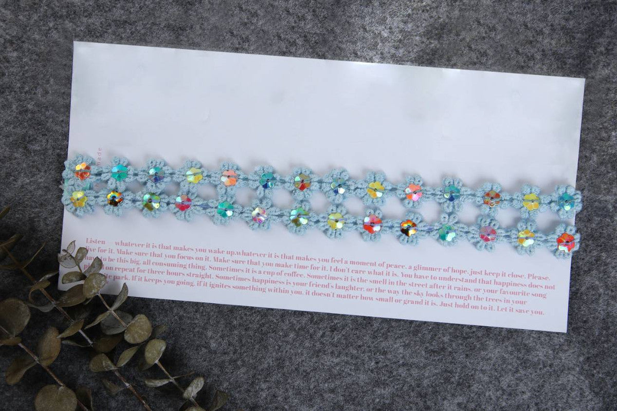 Pearl Flower Detailing Headband - Light Blue