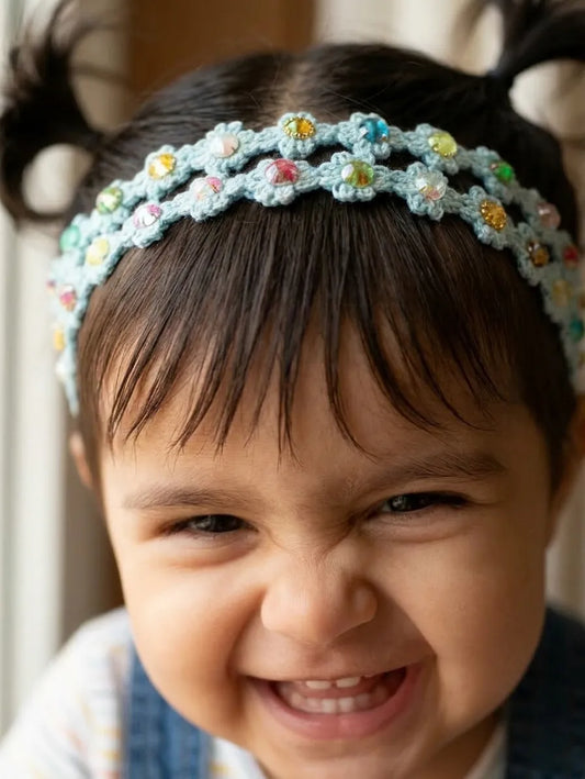 Choko Pearl Flower Detailing Headband for Baby Girls — Light Blue - Choko