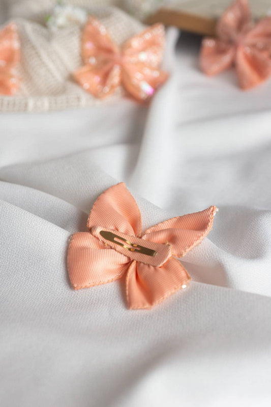 Sequined Bow Hair Clip - Peach
