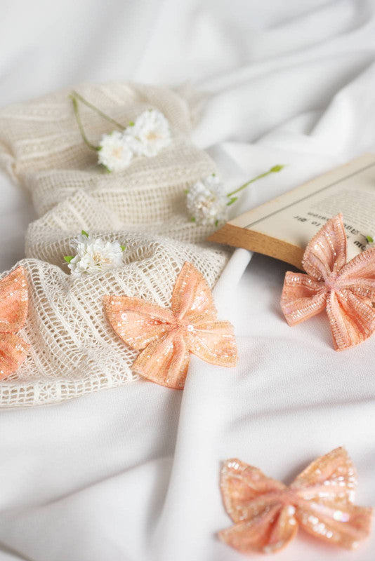 Sequined Bow Hair Clip - Peach