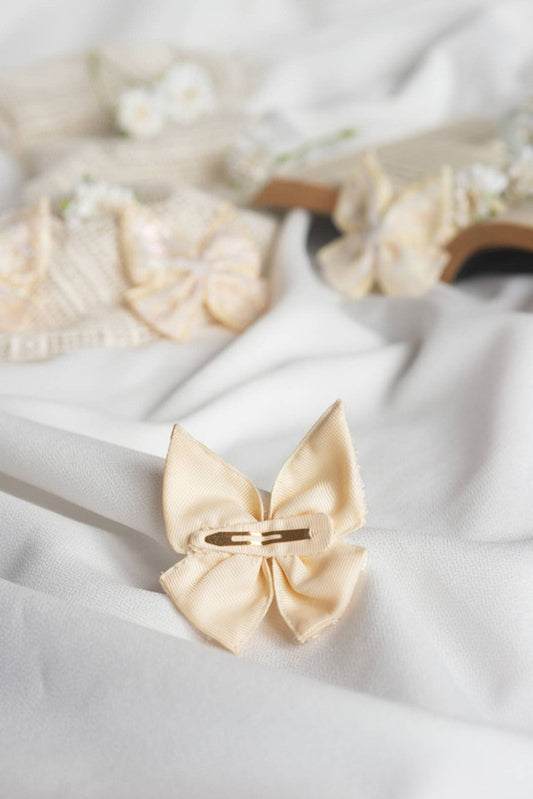 Sequined Bow Hair Clip - Cream