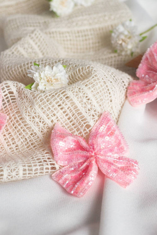 Sequined Bow Hair Clip - Pink