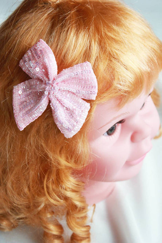 Sequined Bow Hair Clip - Pink