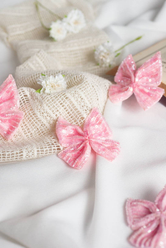 Sequined Bow Hair Clip - Pink
