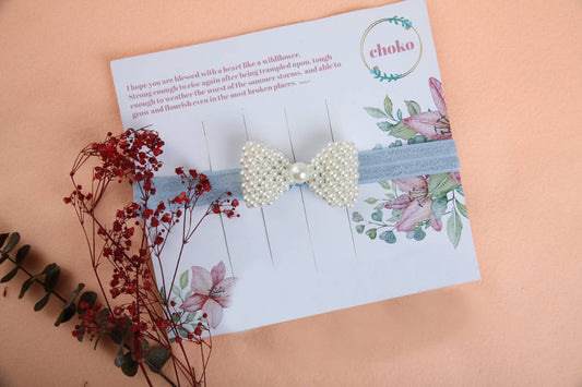 Pearl Bow Detailing Headband - Light Blue