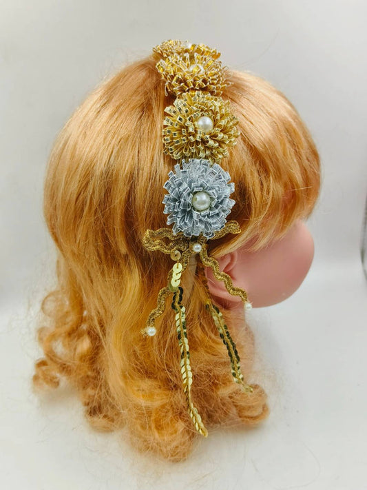 Gota Floral Hair Band - Gold & Silver