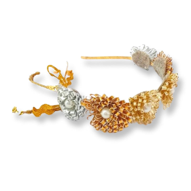 Gota Floral Hair Band - Gold & Silver