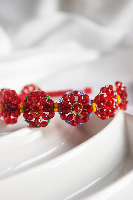 Red Bead & Pearl Hairband for Girls & Kids - Floral Accents by Choko Choko