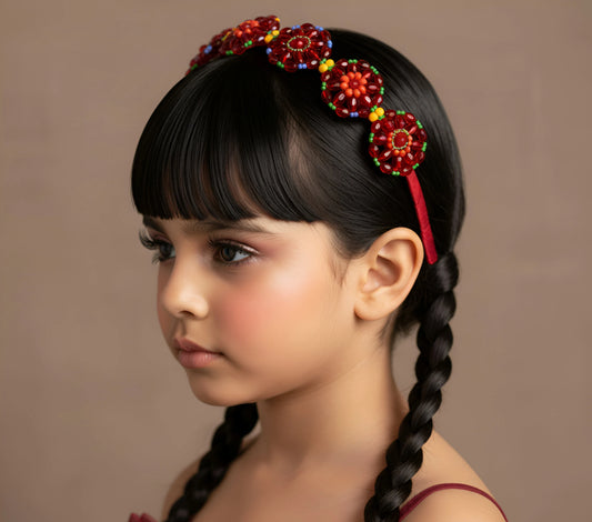 Red Bead & Pearl Hairband for Girls & Kids - Floral Accents by Choko - Choko