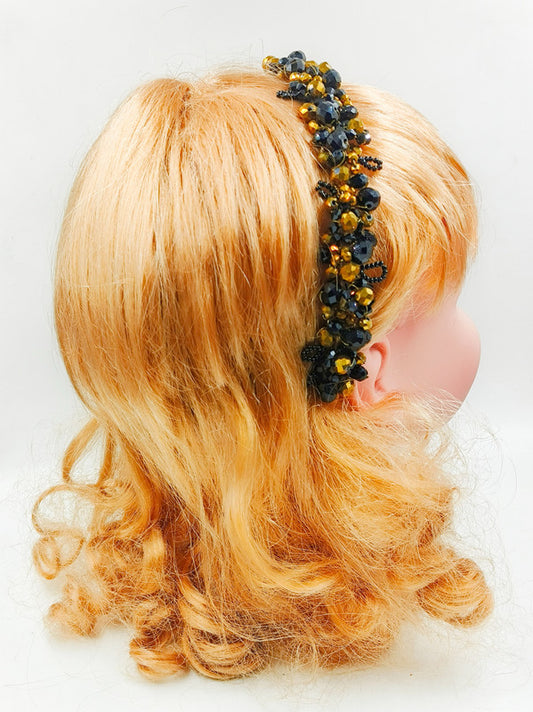 Choko Women's Headband - Black Velvet with Gold Bead Accents