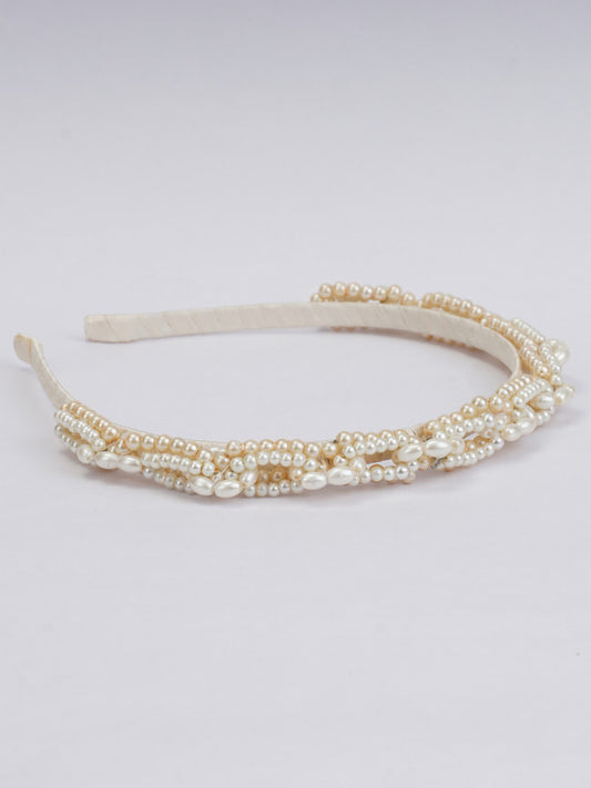 Choko Women's Headband - Ivory Fabric with Elegant Pearl Embellishments