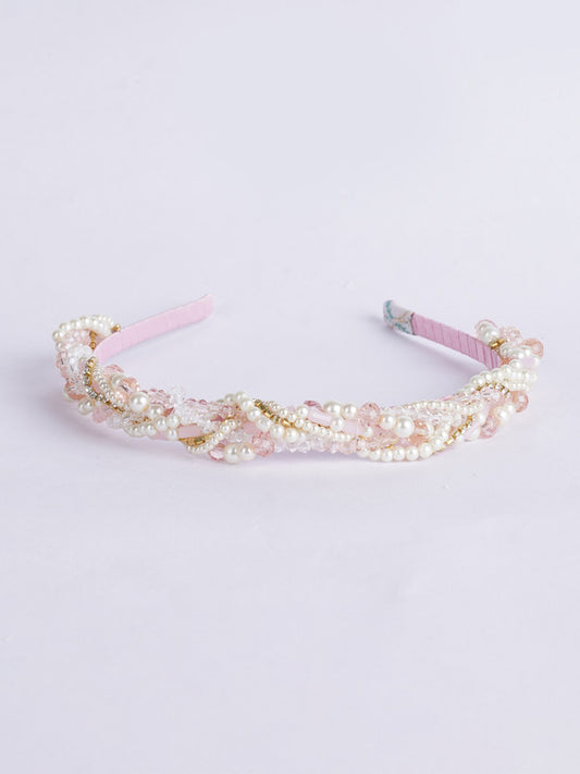 Choko Girls' Headband - Pink Lace with Beads & Crystals