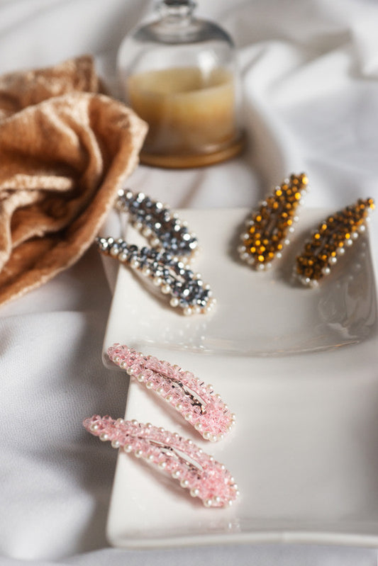 Pair of Pink Gravel Gem Hair Clips for Girls & Kids - Choko