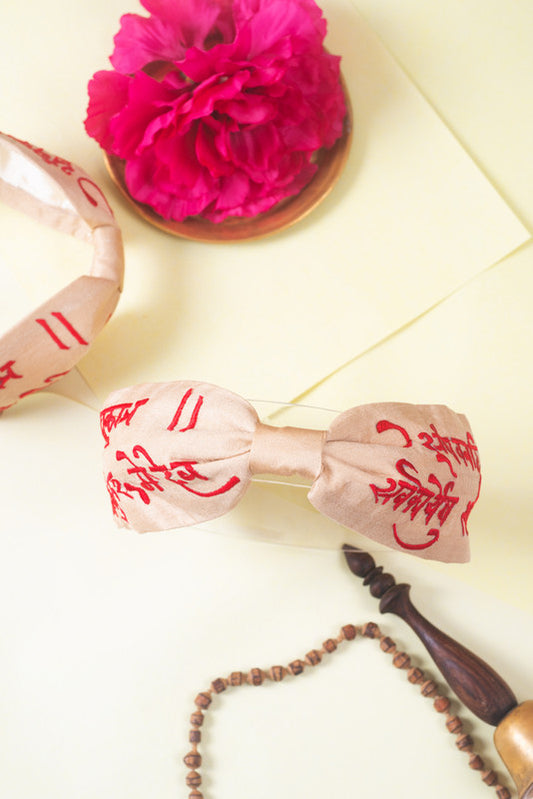 Embossed Hymns Hairband for Girls & Kids - Sanskrit-Inspired Beige - Choko