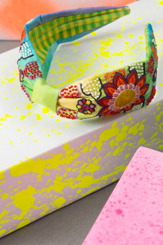 Green Pop Turban Hair Band - Green - Blue - Yelow