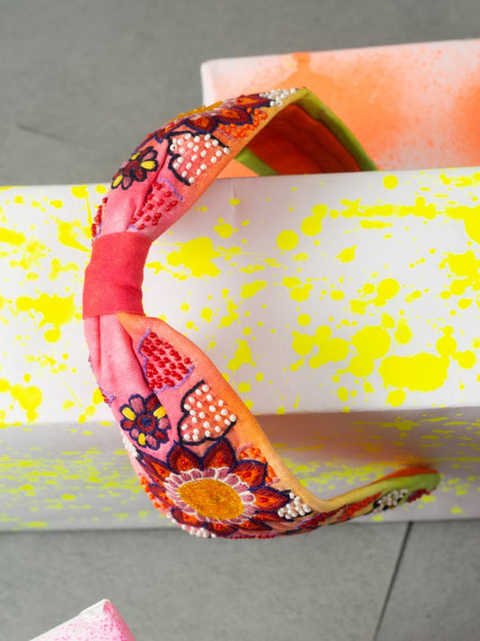 Red Pop Turban Hairband for Girls & Kids - Playful Floral Vibe - Choko