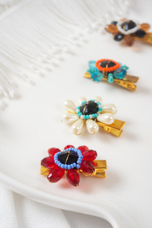 Colourful Happy Floret Hair Clip (Set of 4) for Girls & Kids - Vibrant Bloom Choko