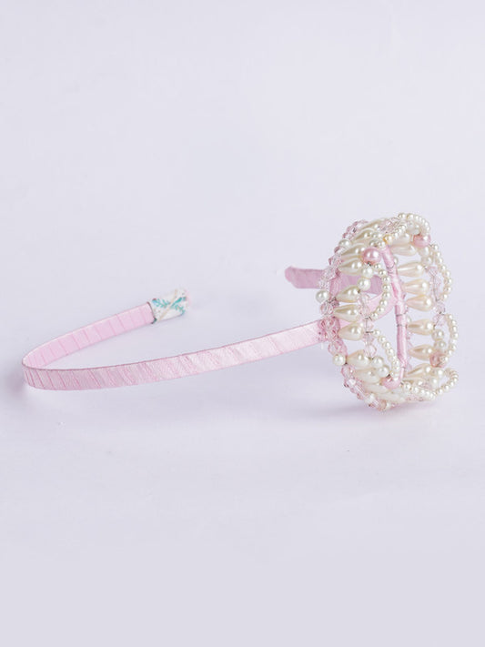 Monarch's Pink Bead Crown Hairband for Girls & Kids - Royal Pastel Flair - Choko
