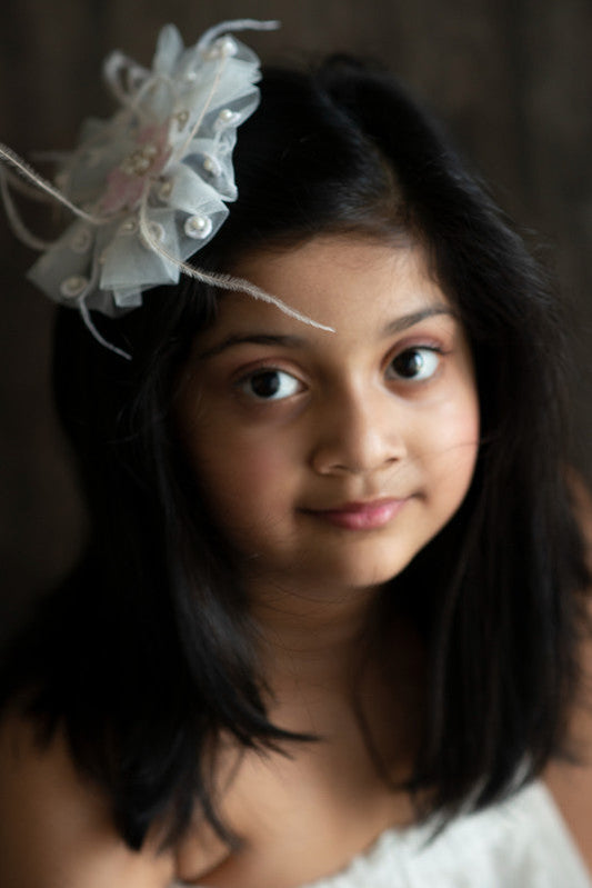 Net Lace Flower Hair Clip for Girls & Kids - White Choko