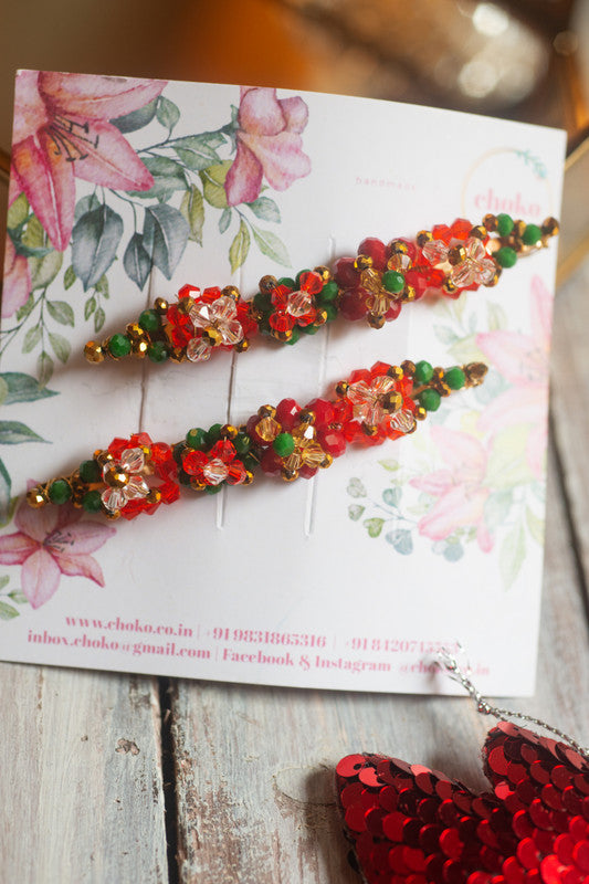 Verdurous-Scarlet Beaded Hair Clips (Set of 2) for Girls & Kids - Choko