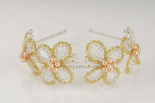 Lucid Butterfly Pearls Headband for Girls & Kids - Ochre & Cantaloupe Crystals