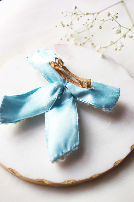 Pearl Bead Work Hair Clip for Girls & Kids - Powder Blue Choko