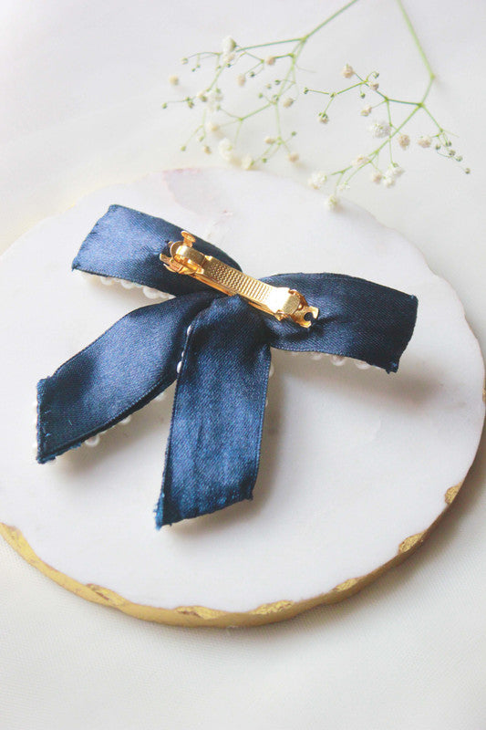 Pearl Bead Work Hair Clip for Girls & Kids - Navy Blue Choko