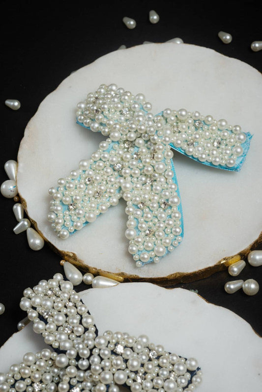 Pearl Bead Work Pink Hair Clip