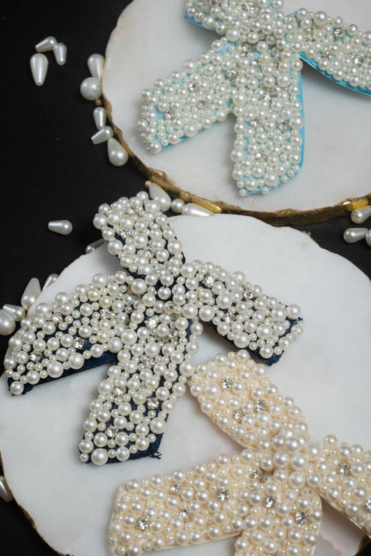 Pearl Bead Work Pink Hair Clip