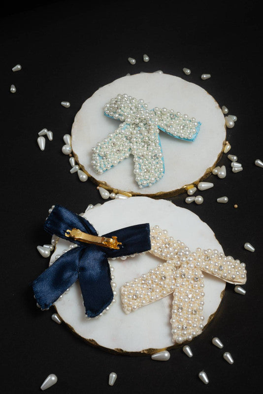 Pearl Bead Work Pink Hair Clip