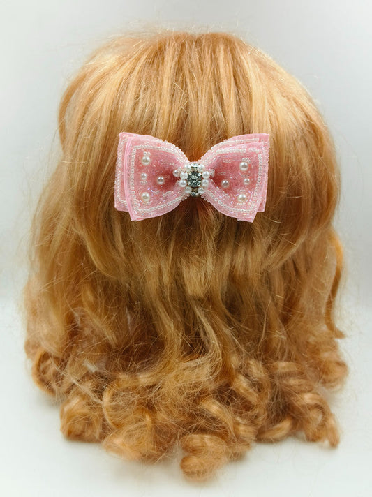 Pearl & Cutdana Embroidered Pink Hair Clip for Girls & Kids - Soft Coral Charm Choko