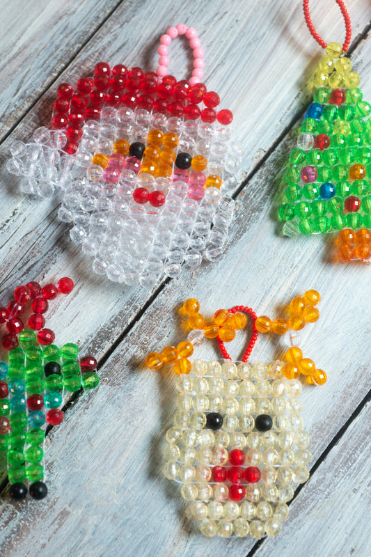 Choko Set of 6 Xmas Beaded Ornaments for Decor - Santa