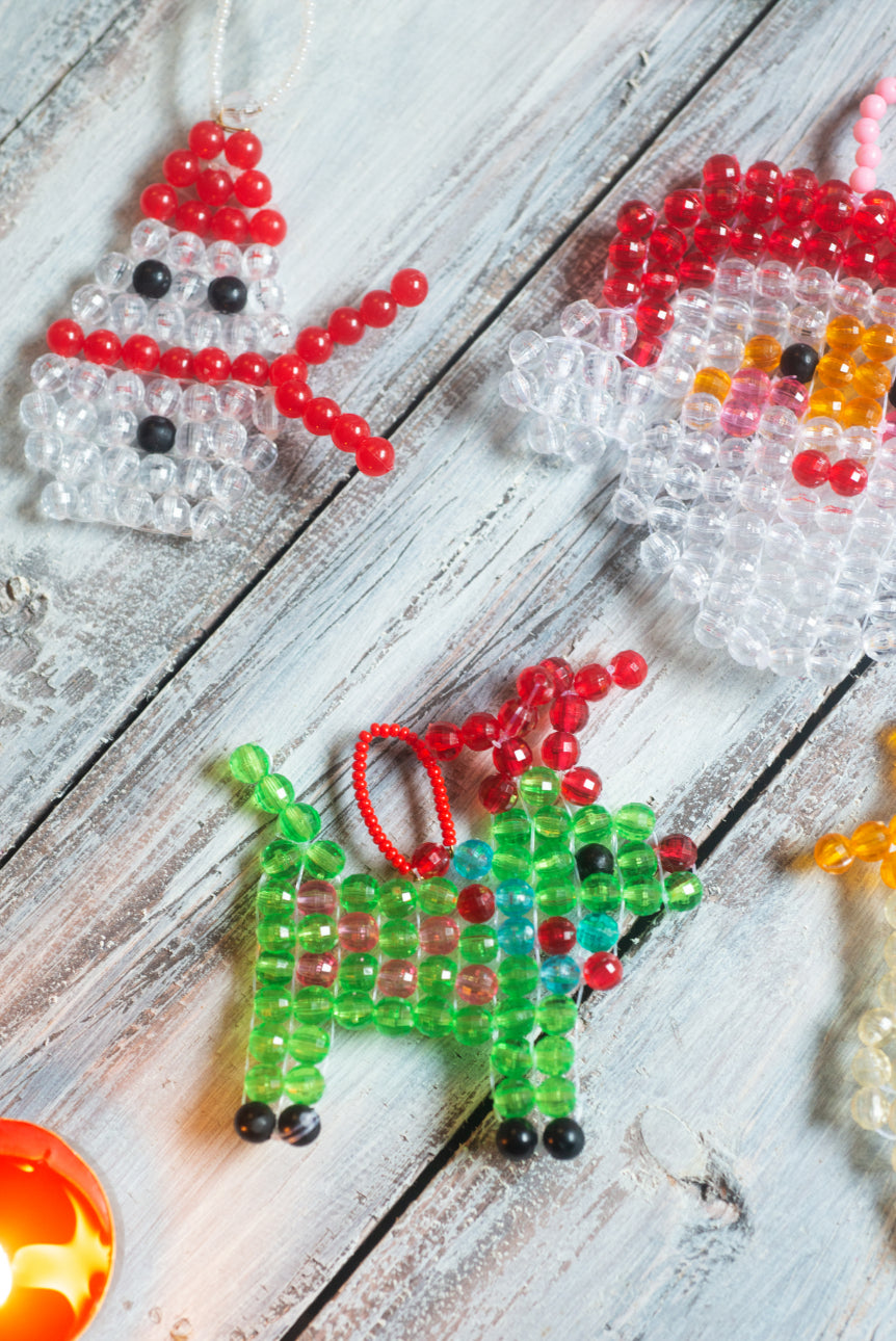 Choko Set of 6 Xmas Beaded Ornaments for Decor - Santa