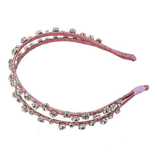 Elegant Stone Work Double Hairband for Girls & Kids - Pink Choko