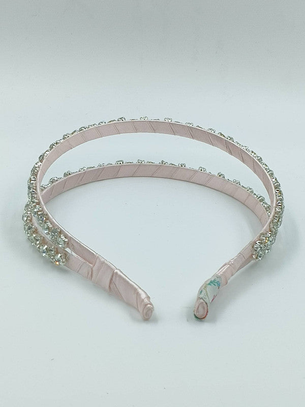Elegant Stone Work Double Hairband - Pink